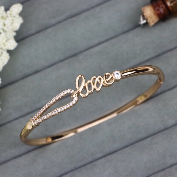 Elegant Rose Gold ""Love"" Bangle with Sparkling CZ Accents, XPBL0582 - Picture 11 of 12